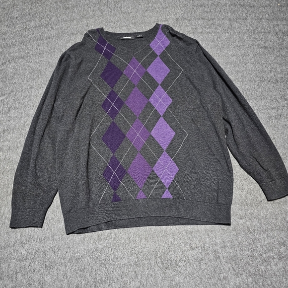 Claiborne Other - Claiborne Men’s Gray Purple Argyle V-Neck Sweater L​